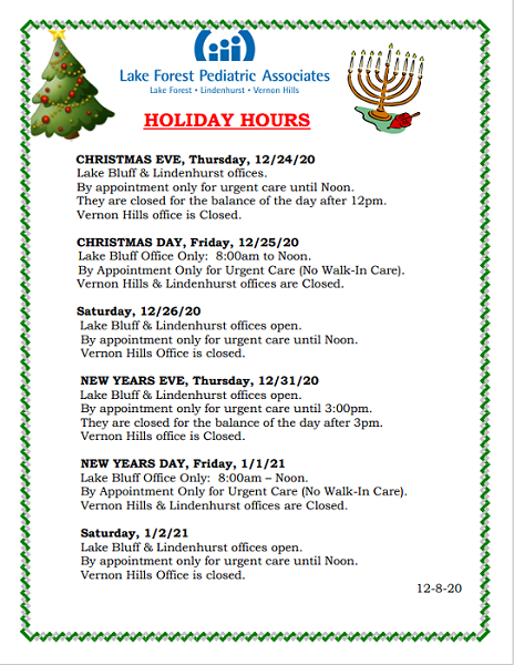 Holiday Office Hours 2020
